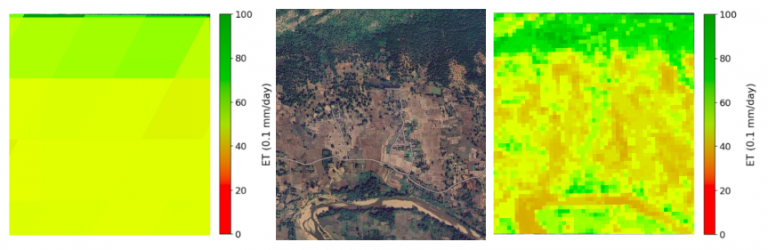 Initial Experiments with a Scalable Machine Learning Based Approach for Downscaling the MOD16A2 Evapotranspiration Product